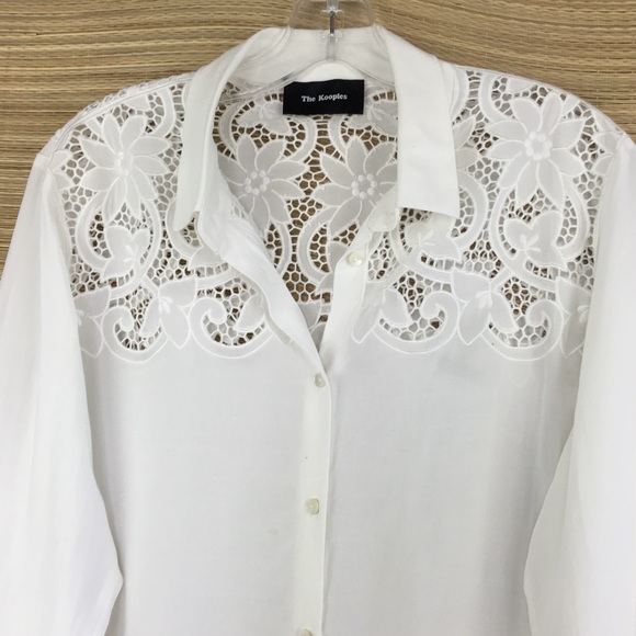 The Kooples Broderie Anglaise Button Down Shirt In White/Off White Size L - Picture 7 of 12